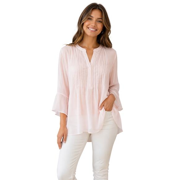 Charter Club Tops - Charter club light pink peasant chiffon split neck sz XL career casual old money